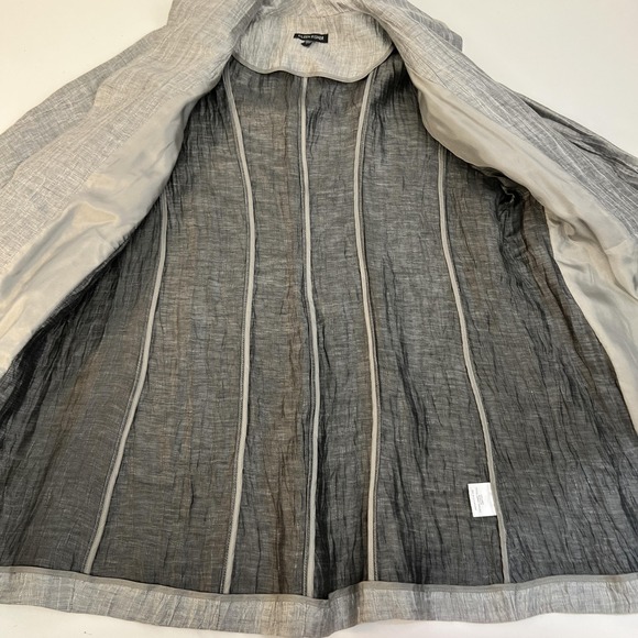 Eileen Fisher Jacket Womens Small Gray Linen Blend Crinkle Long Duster Coat - Picture 6 of 13